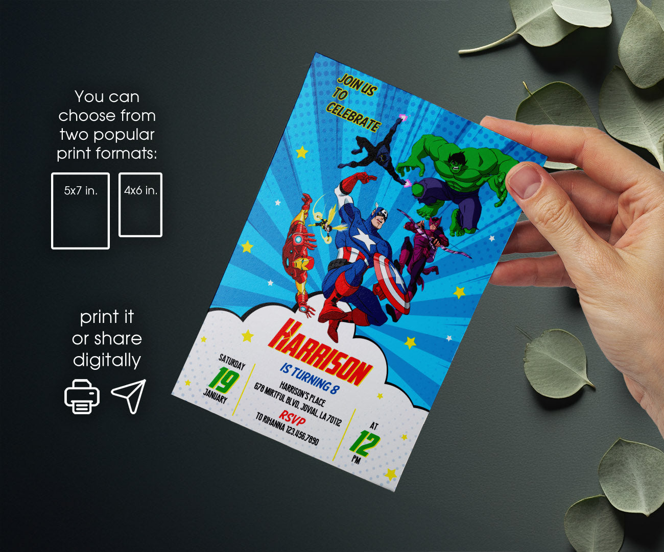 Avengers Marvel Superhero customizable invitation template | Share or Print | boy | QH437