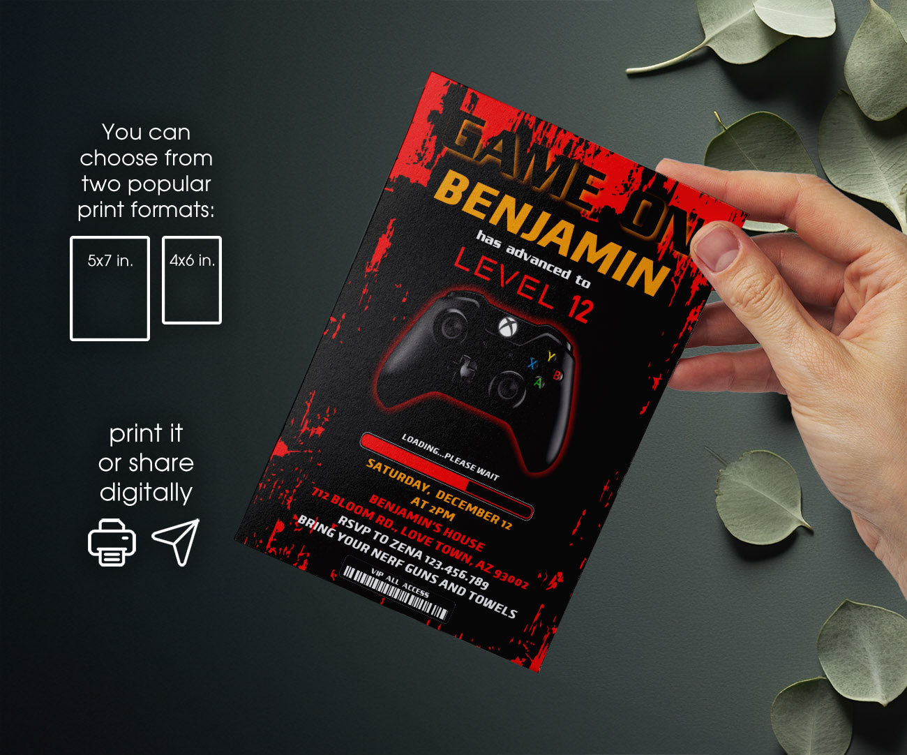 Gamer Party customizable invitation template | Share or Print | boy | IX820