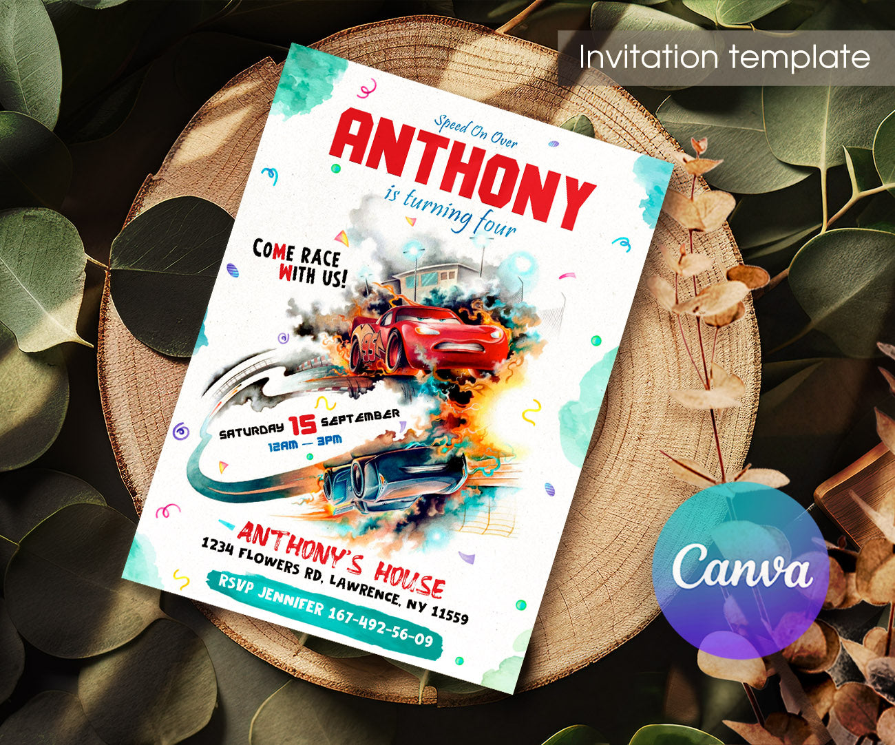 Cars Lightning McQueen customizable invitation template | Share or Print | boy | AN257