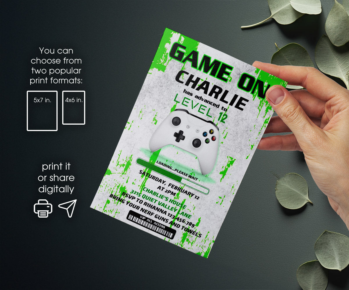 Gamer Party customizable invitation template | Share or Print | boy | TE542