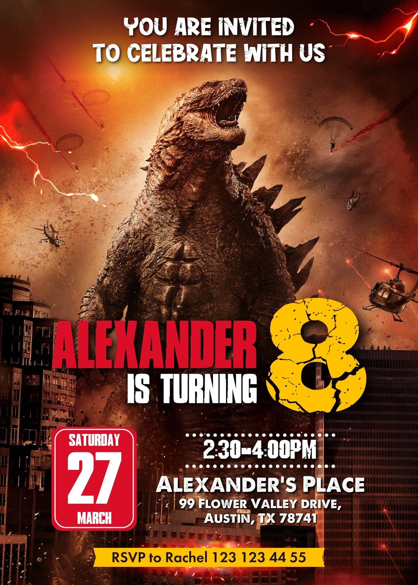 Godzilla and King Kong customizable invitation template | Share or Print | TX054