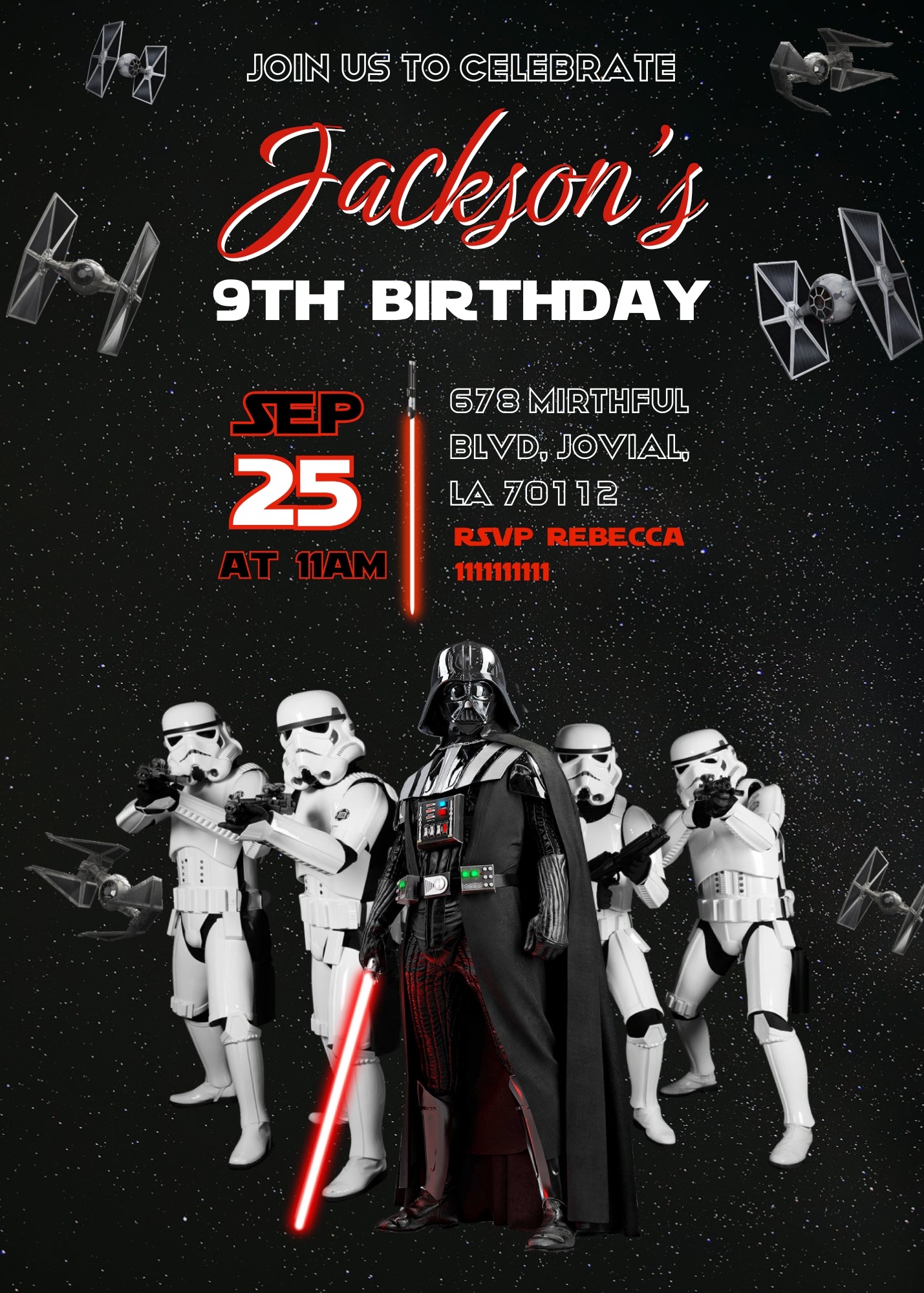 Star Wars Darth Vader customizable invitation template | Share or Print | boy | TF774