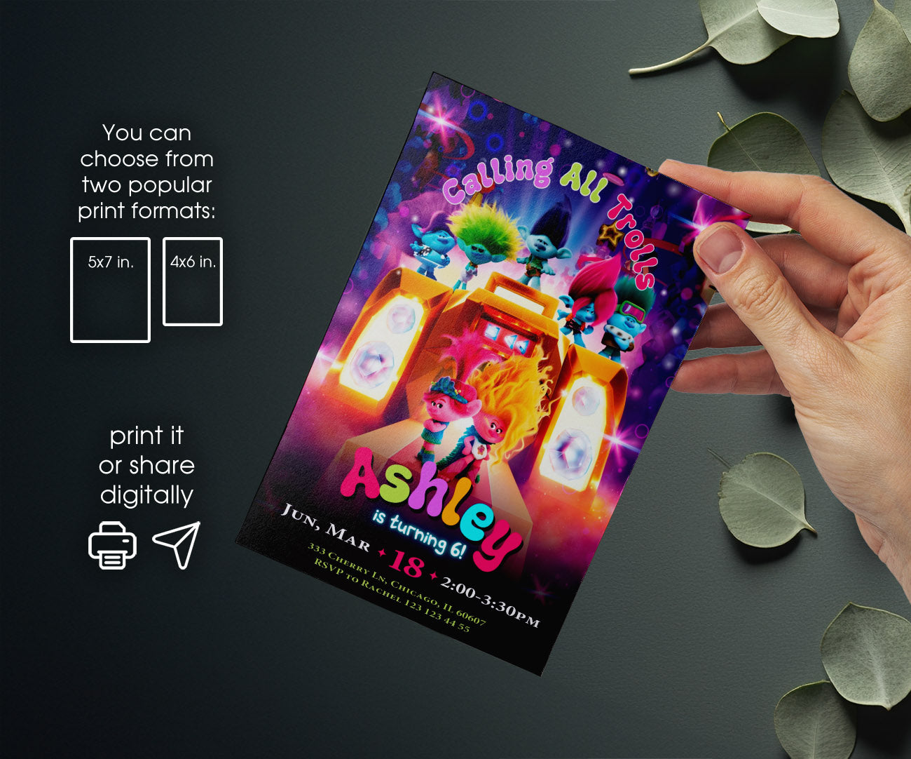 Trolls Poppy customizable invitation template | Share or Print | ZI744