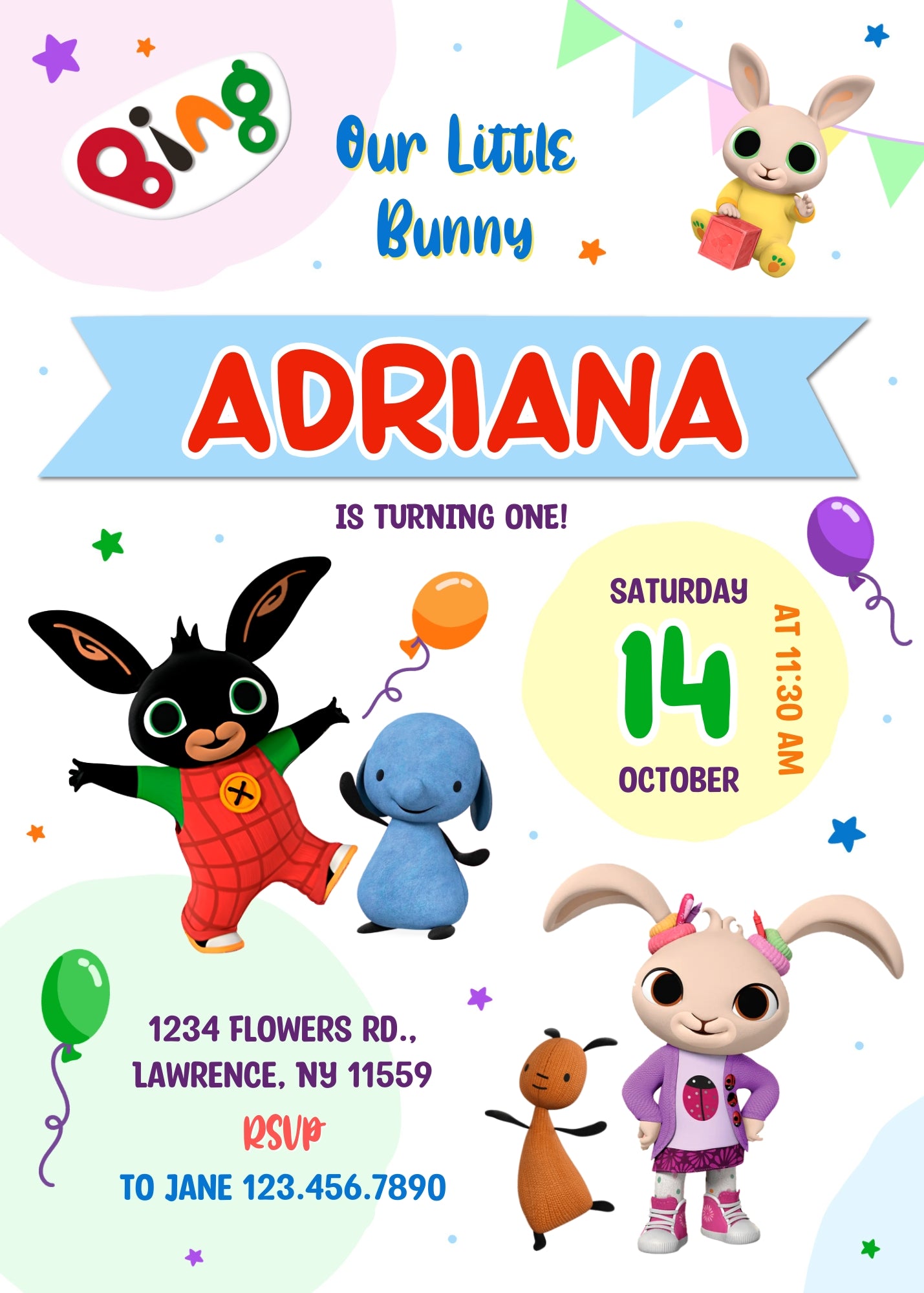 Bing Bunny customizable invitation template | Share or Print | ZJ955