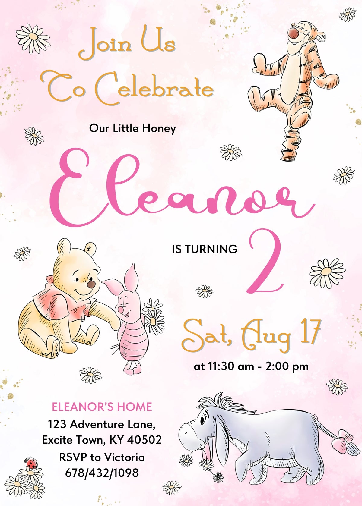 Winnie the Pooh customizable invitation template | Share or Print | NZ391