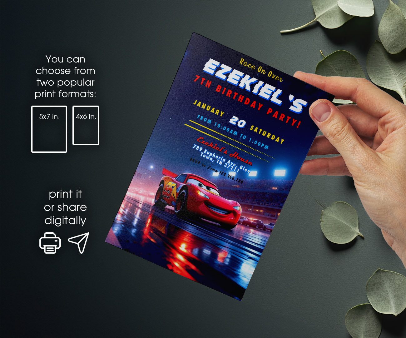 Cars Lightning McQueen customizable invitation template | Share or Print | boy | UP912