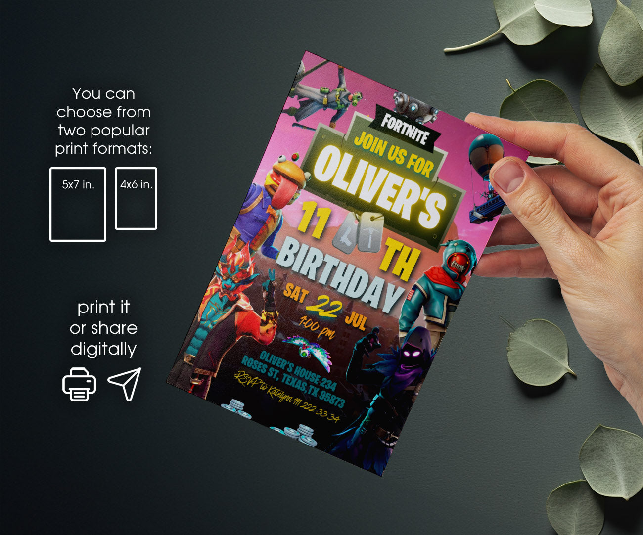 Fortnite Gamer customizable invitation template | Share or Print | boy | UN190