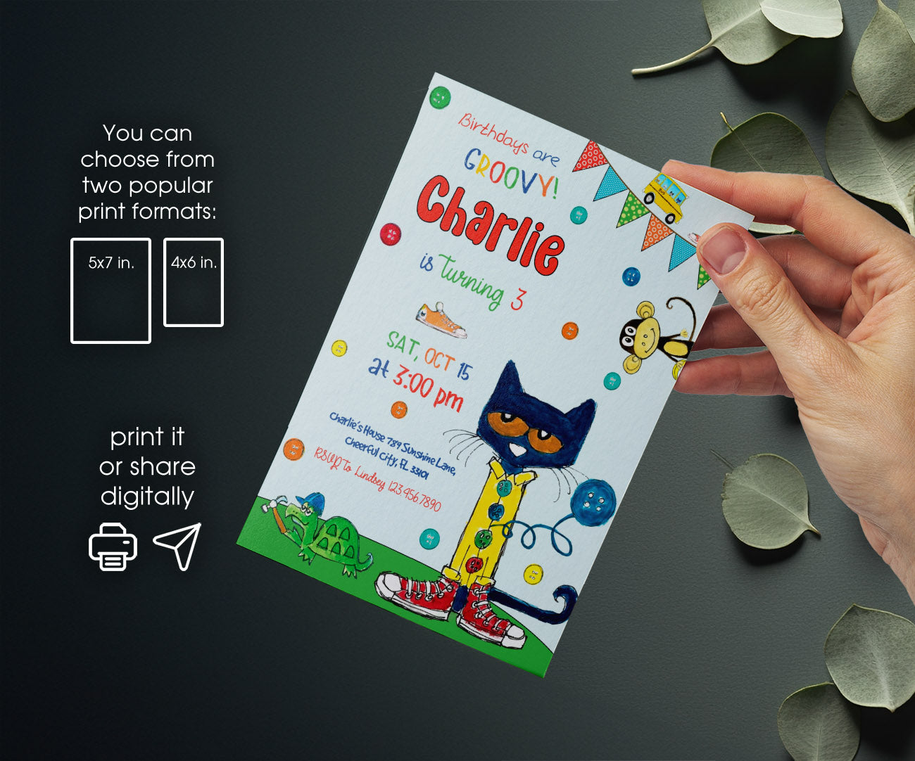 Pete the Cat customizable invitation template | Share or Print | VU252