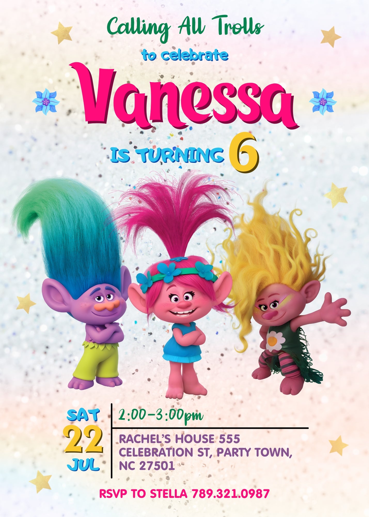 Trolls Poppy customizable invitation template | Share or Print | YT101