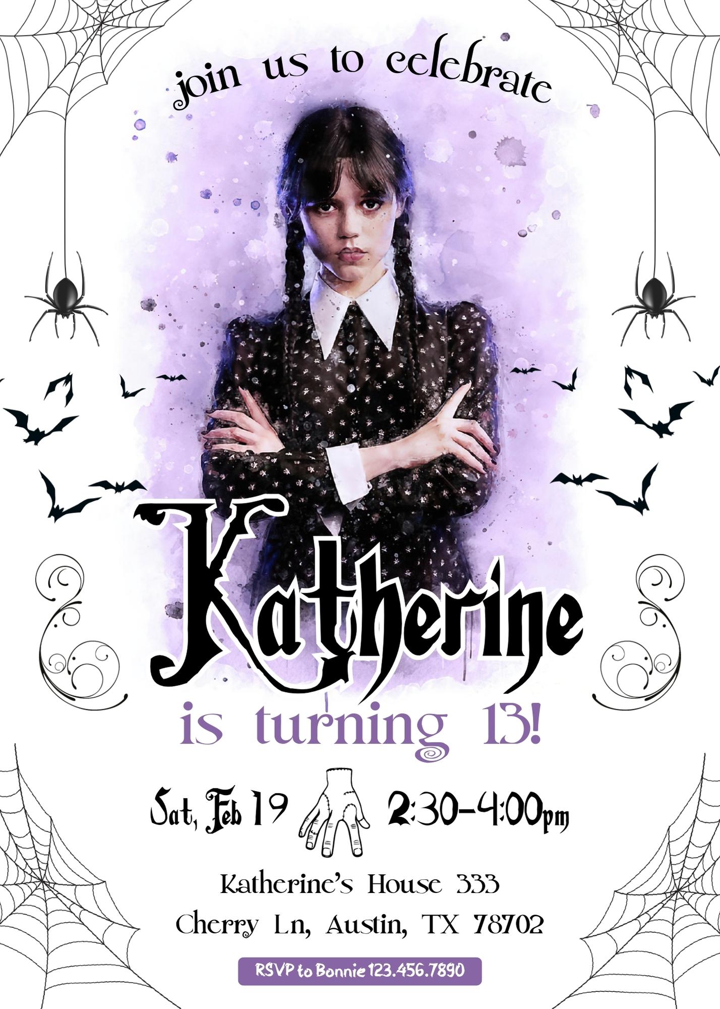 Wednesday Addams customizable invitation template | Share or Print | girl | KU543