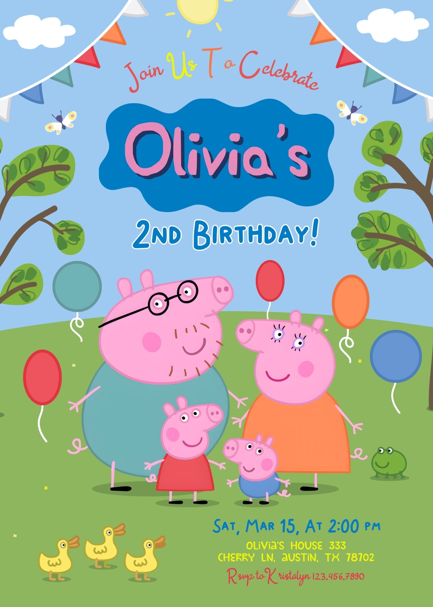 Peppa Pig customizable invitation template | Share or Print | girl | MA582
