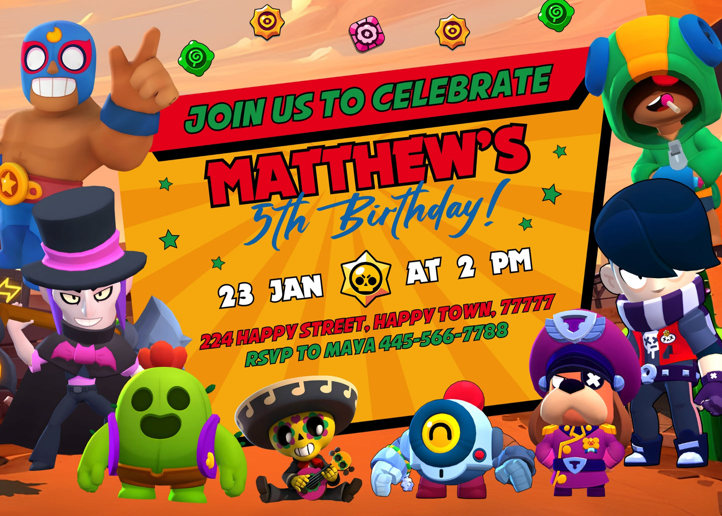 Brawl Stars Gamer customizable invitation template | Share or Print | SW155