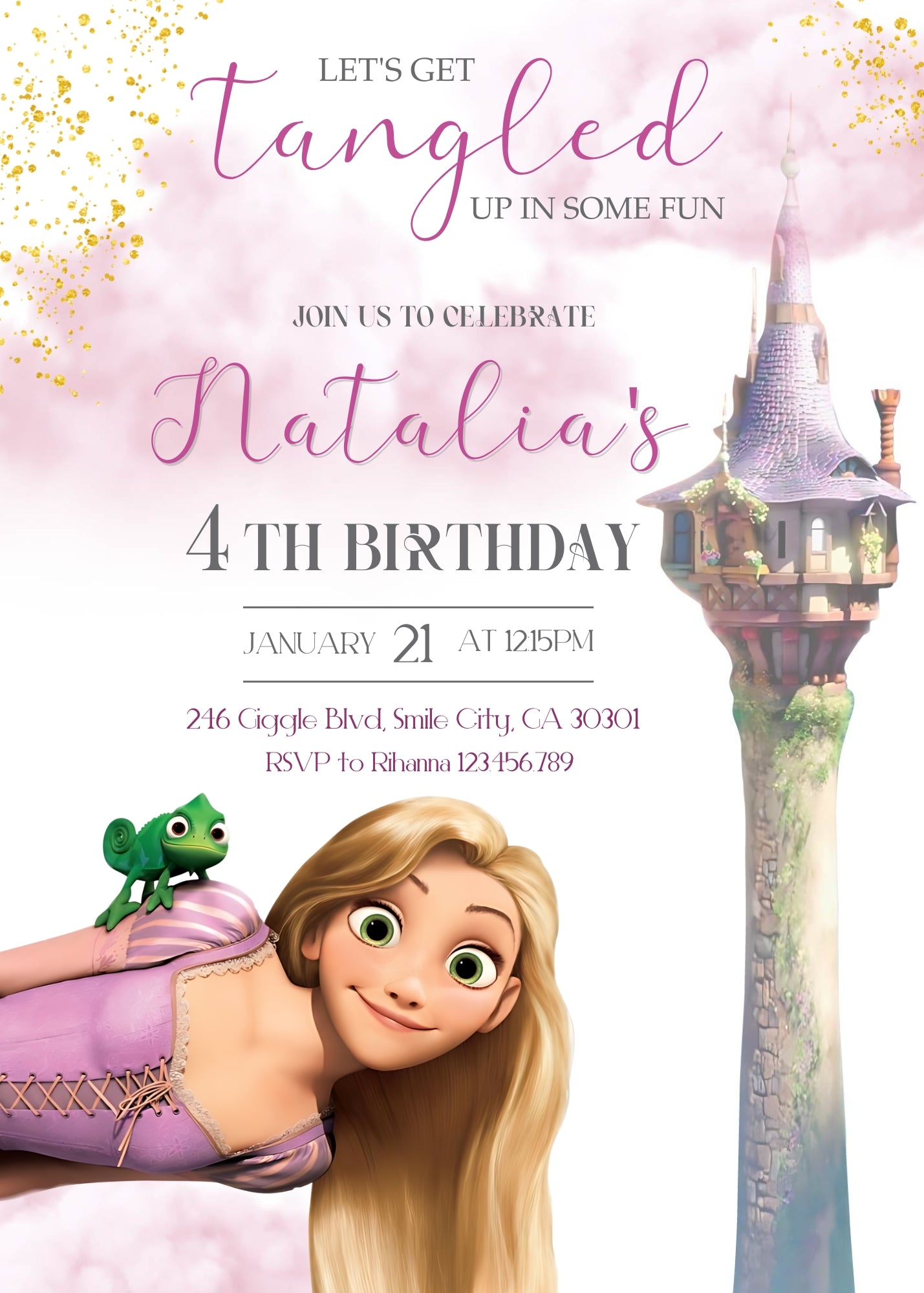 Rapunzel Princess Tangled customizable invitation template | Share or Print | girl | HC878