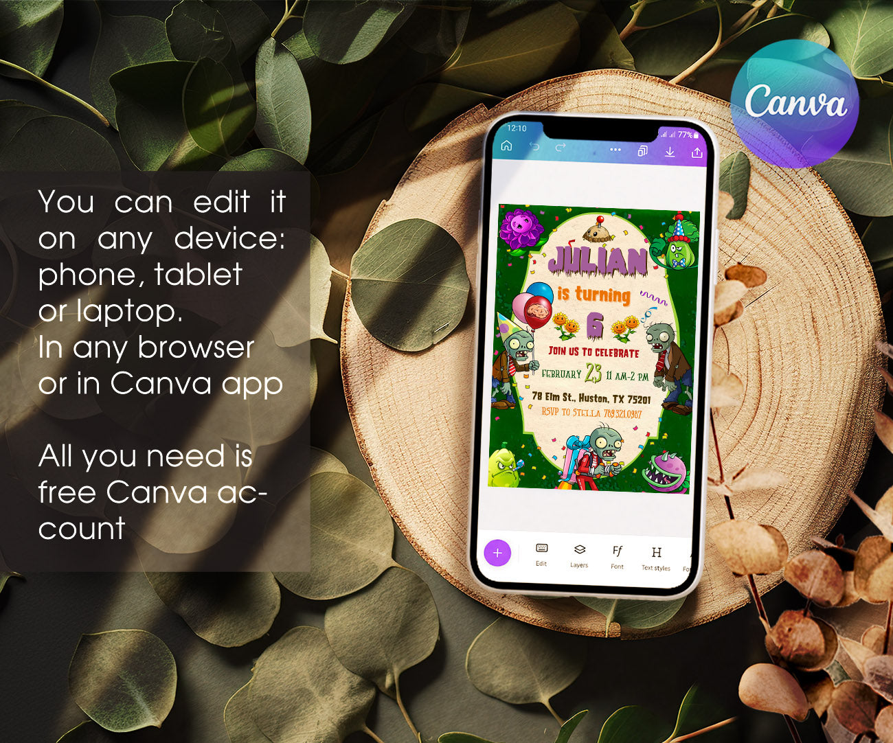 Plants vs Zombies Gamer customizable invitation template | Share or Print | GS742