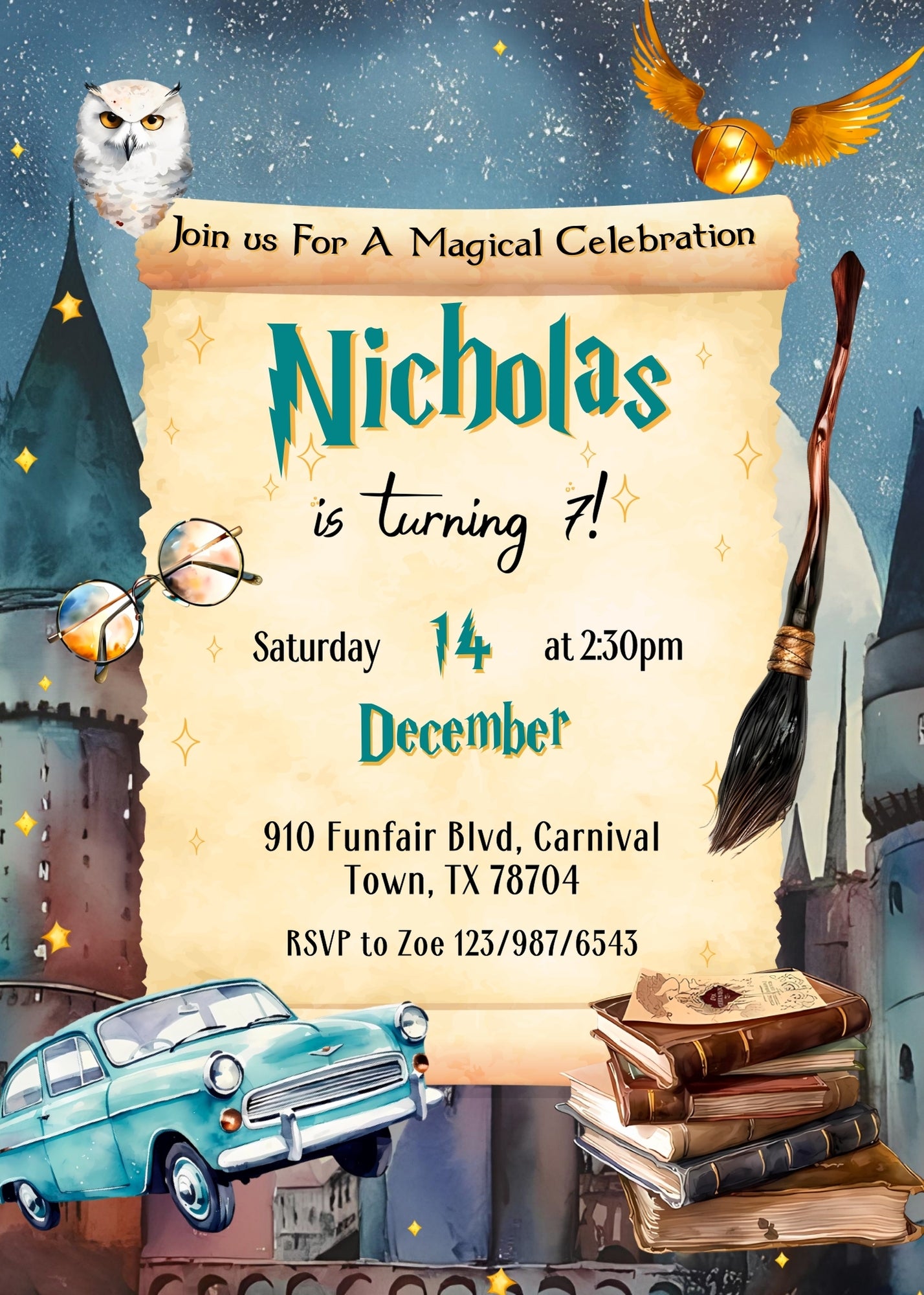 Harry Potter customizable invitation template | Share or Print | WT428