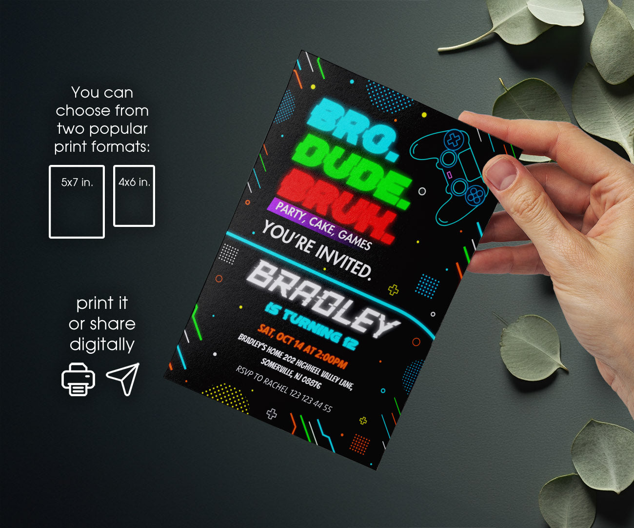 Bruh Gamer customizable invitation template | Share or Print | boy | HR352