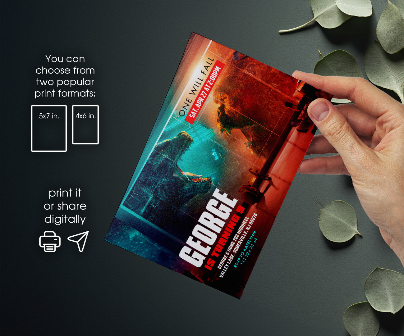 Godzilla X King Kong customizable invitation template | Share or Print | MY708