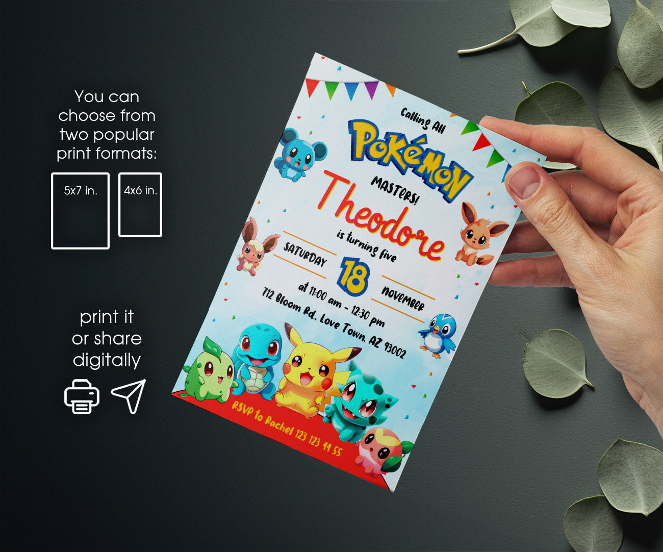 Pokemon Pikachu customizable invitation template | Share or Print | TI340
