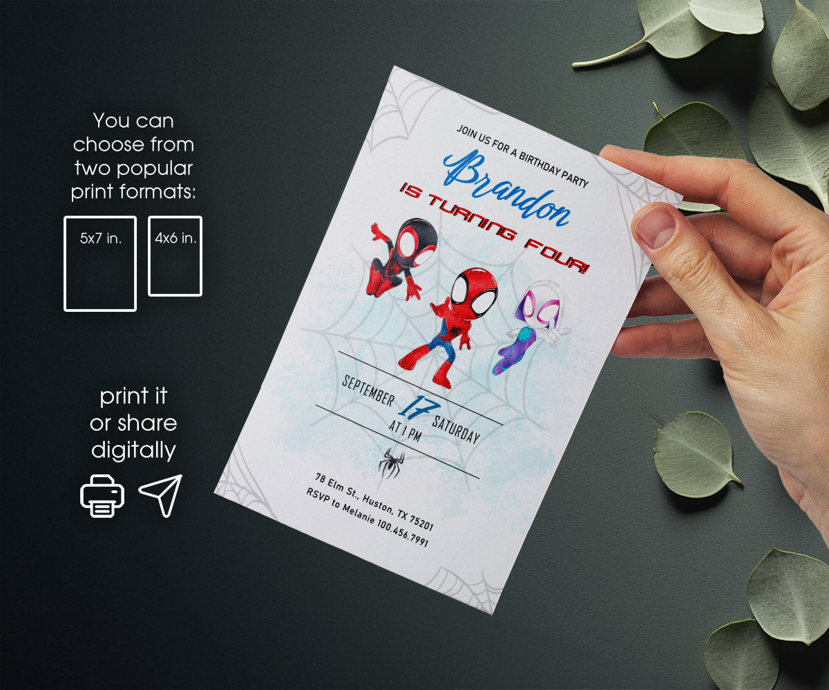 Spidey and His Amazing Friends customizable invitation template | Share or Print | boy | TQ809