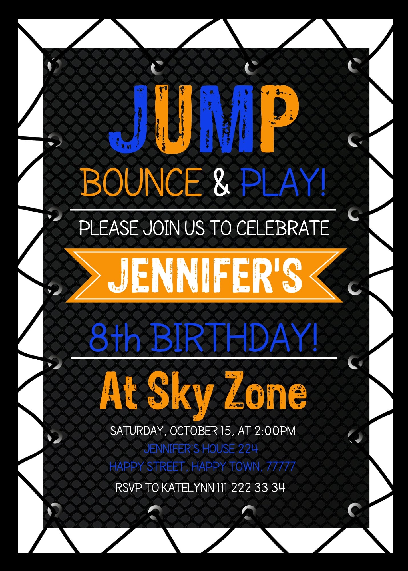 Trampoline Jump Party customizable invitation template | Share or Print | HA990