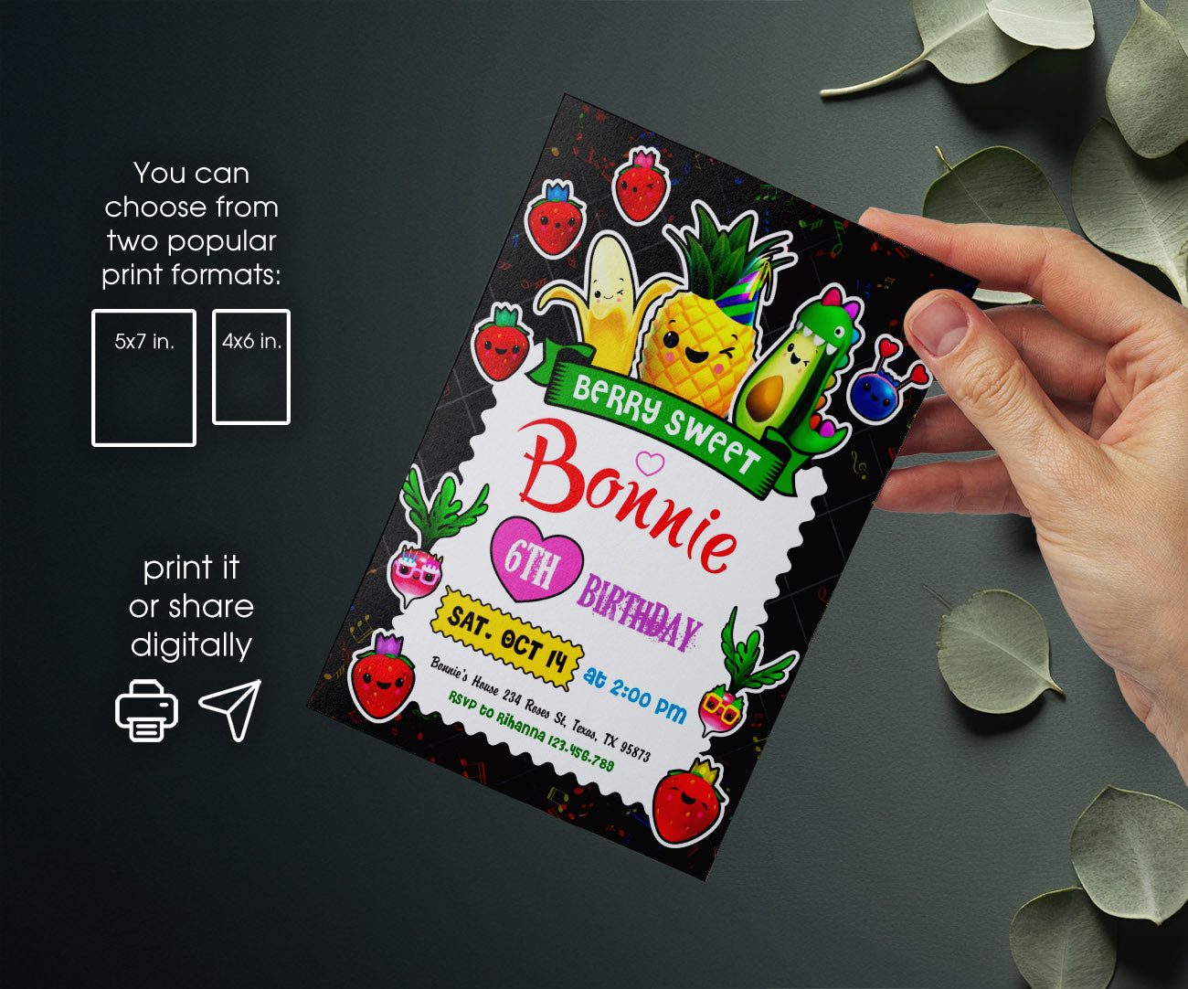 Hey Bear Sensory Dancing Fruits customizable invitation template | Share or Print | EL114