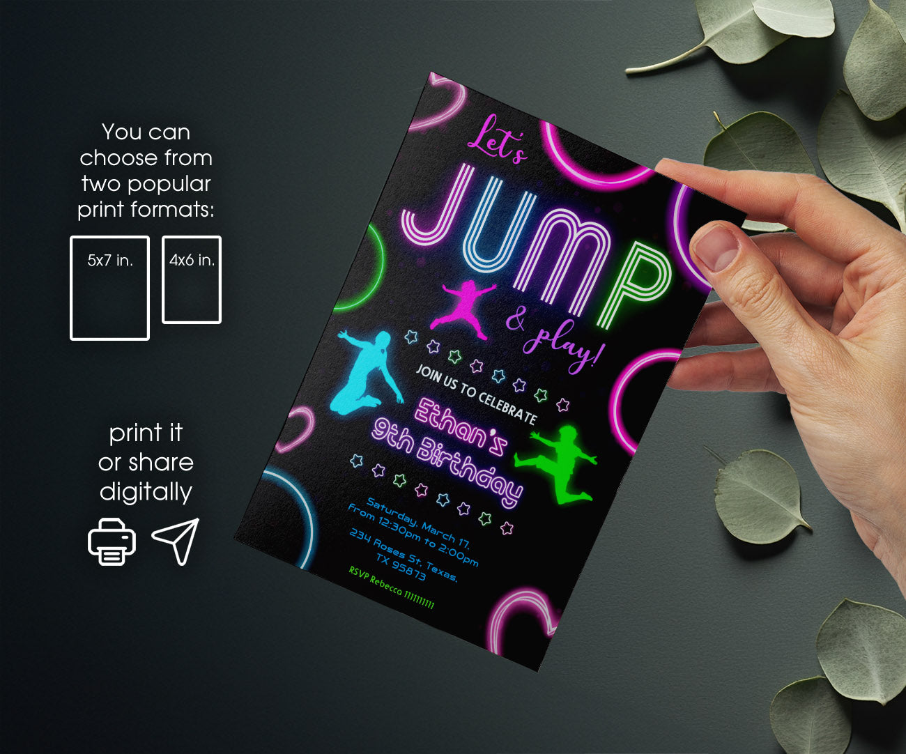 Trampoline Jump Party customizable invitation template | Share or Print | OO350