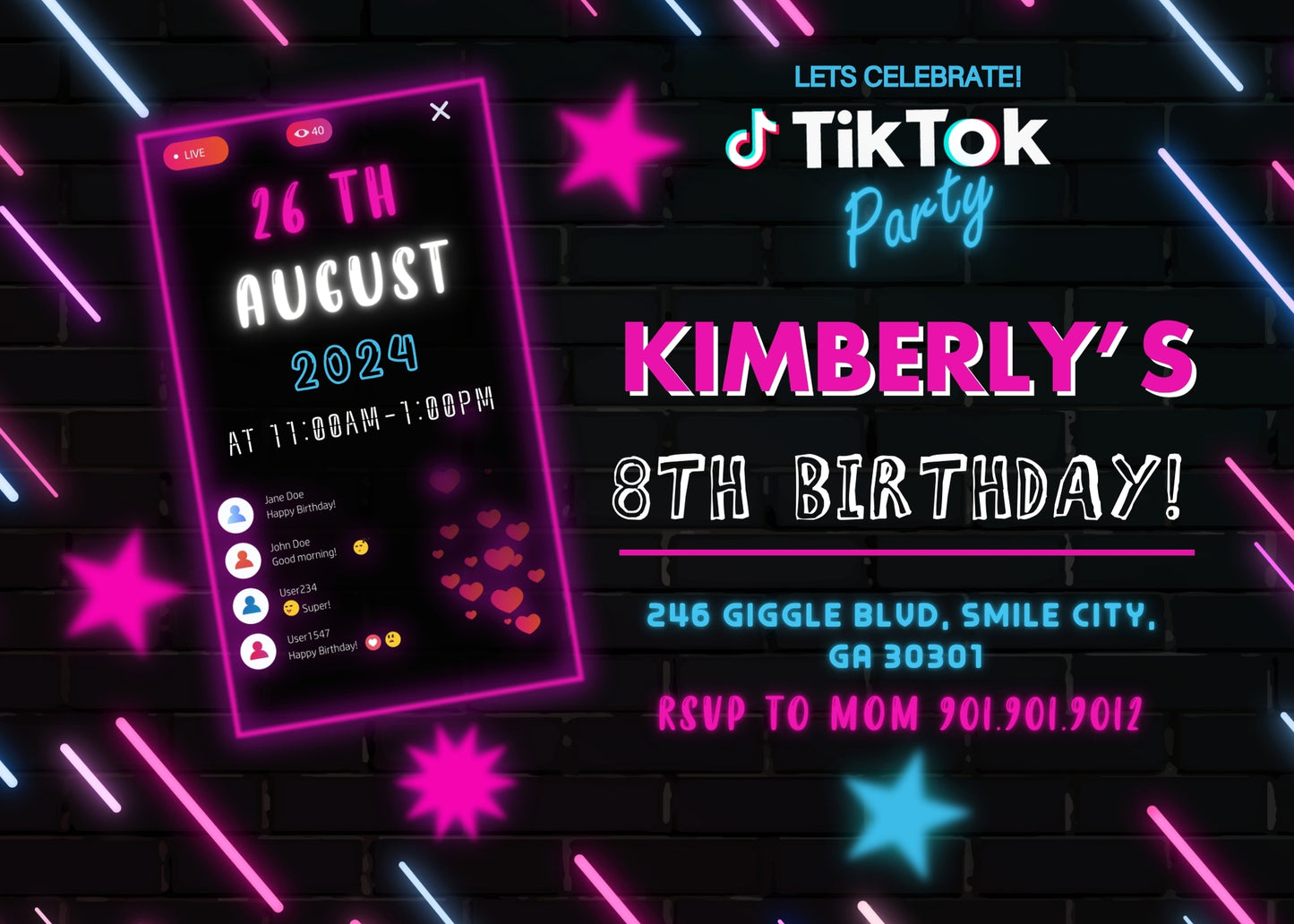 Tik Tok Party customizable invitation template | Share or Print | LO406