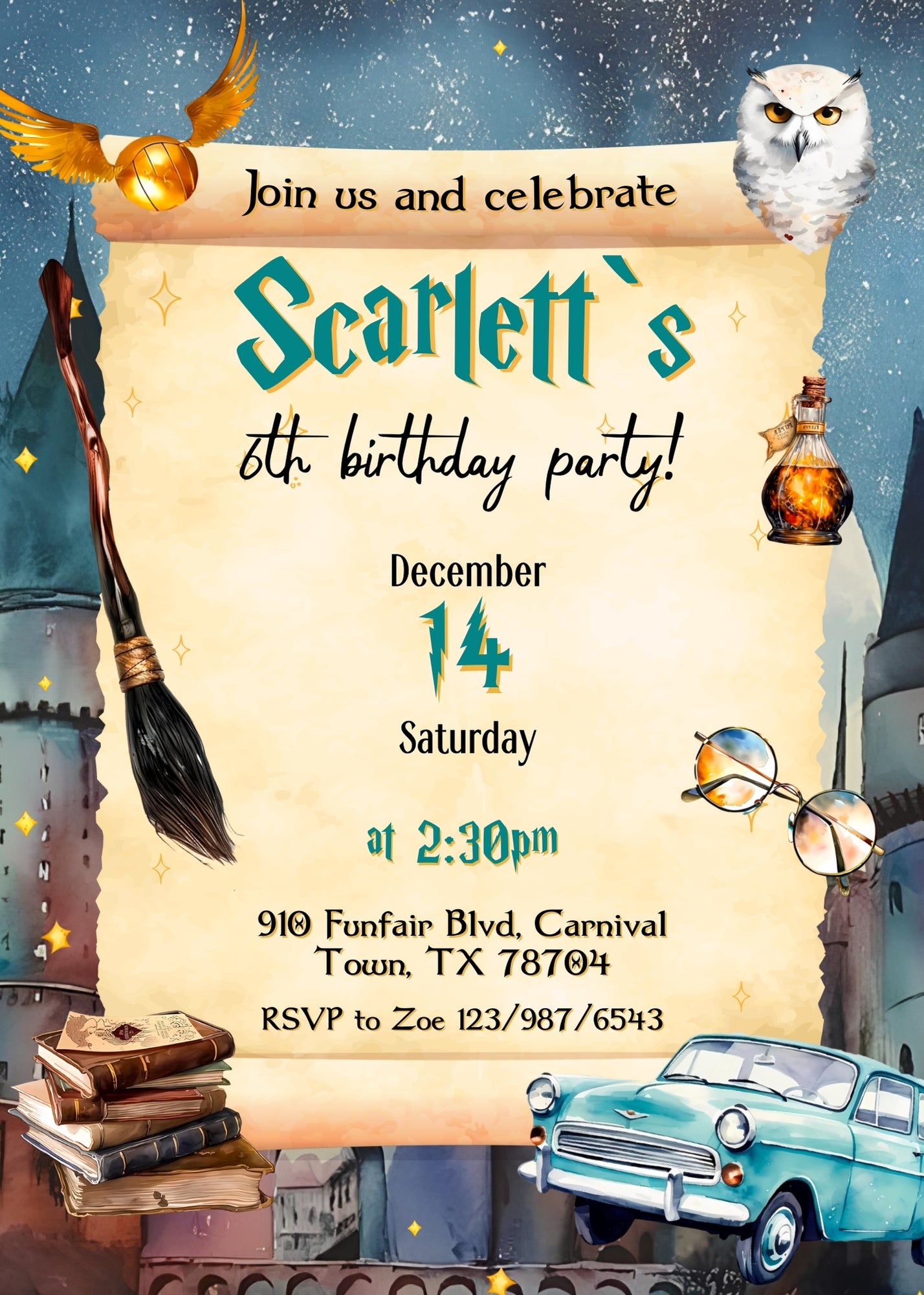 Harry Potter customizable invitation template | Share or Print | RB491
