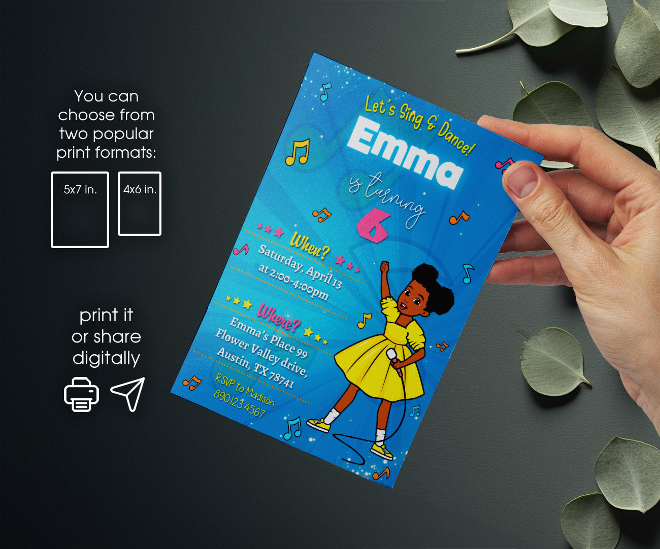 Gracie's Corner Music customizable invitation template | Share or Print | girl | ZV973