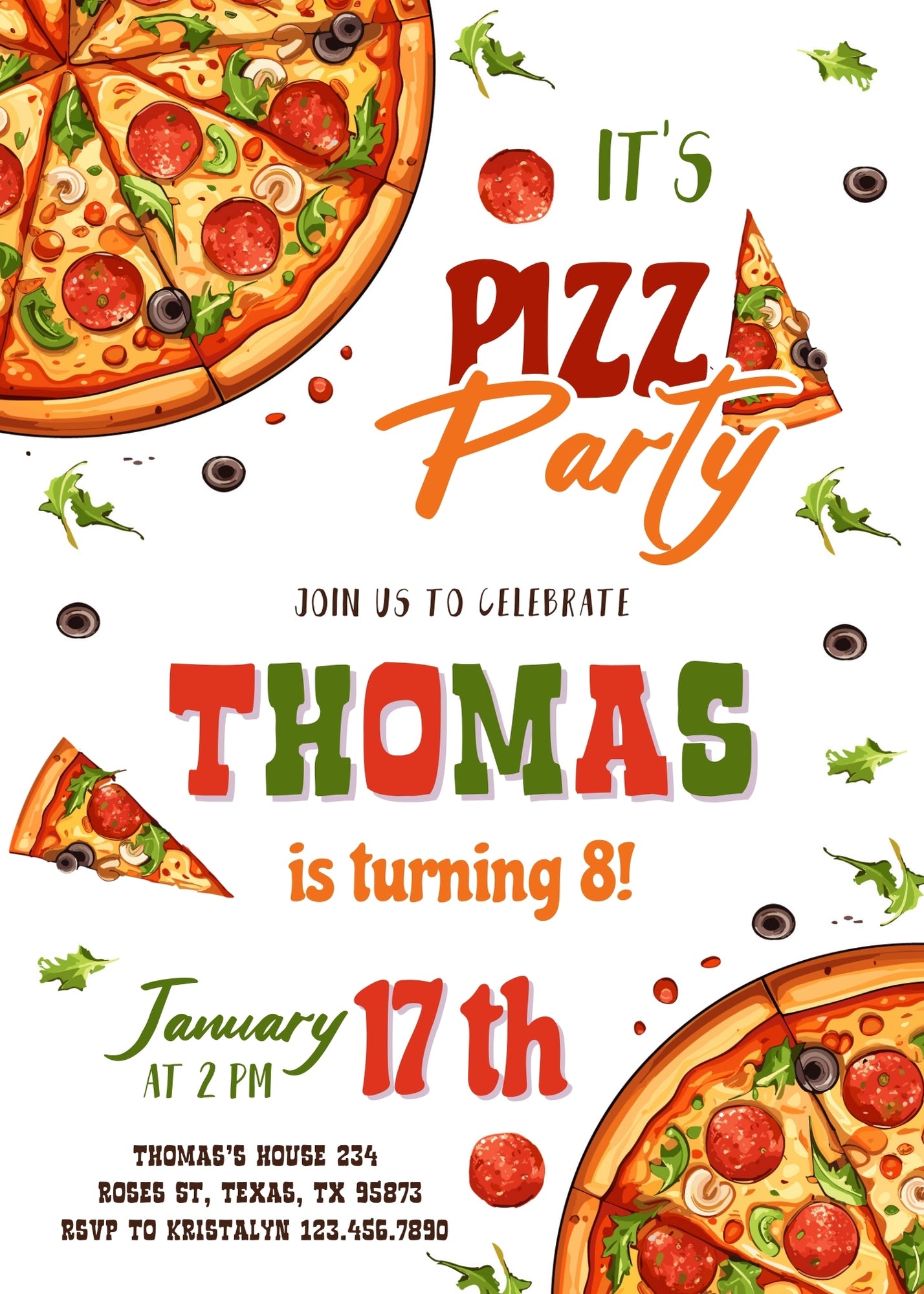 Pizza Party customizable invitation template | Share or Print | UK679