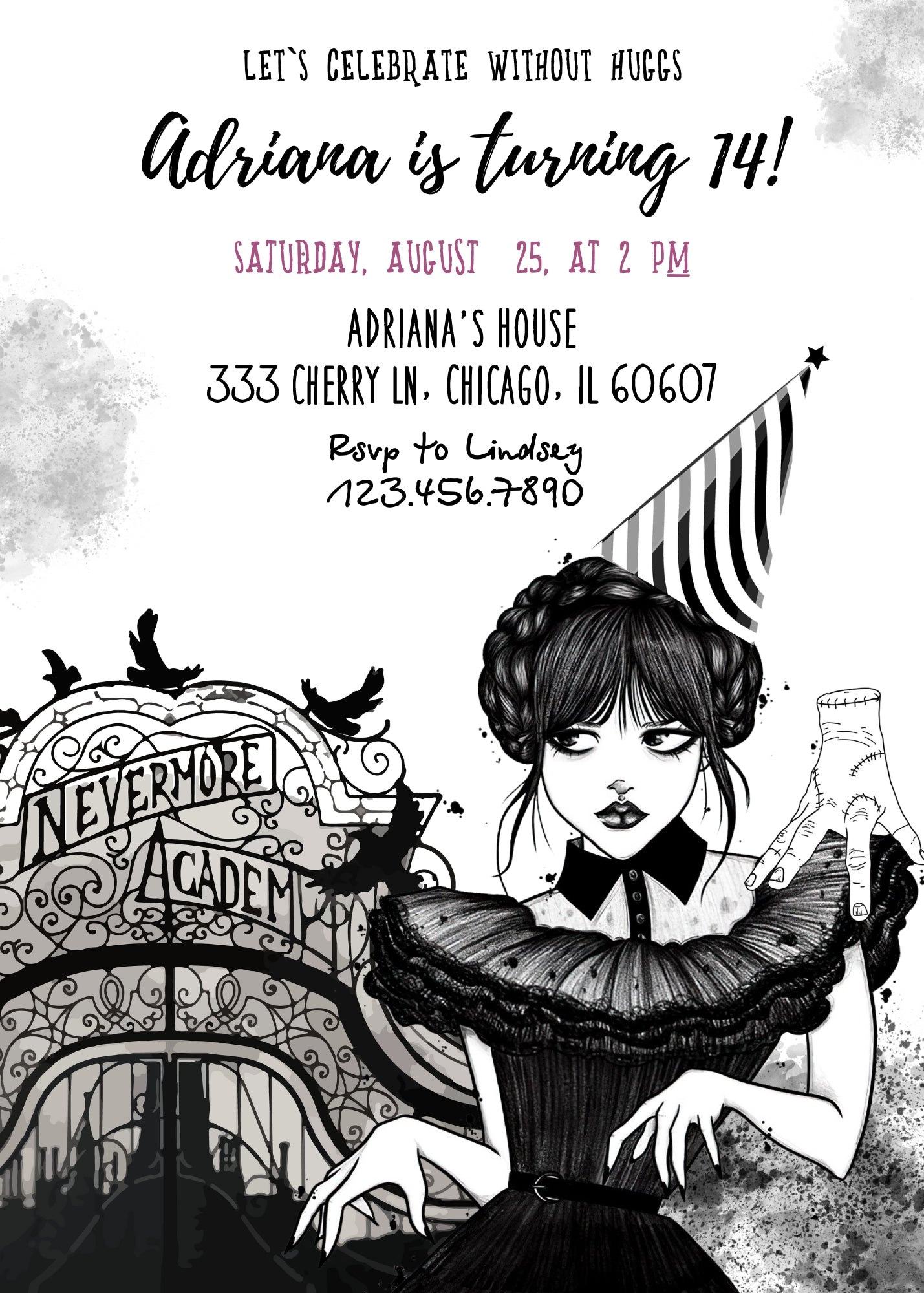 Wednesday Addams customizable invitation template | Share or Print | girl | RU184