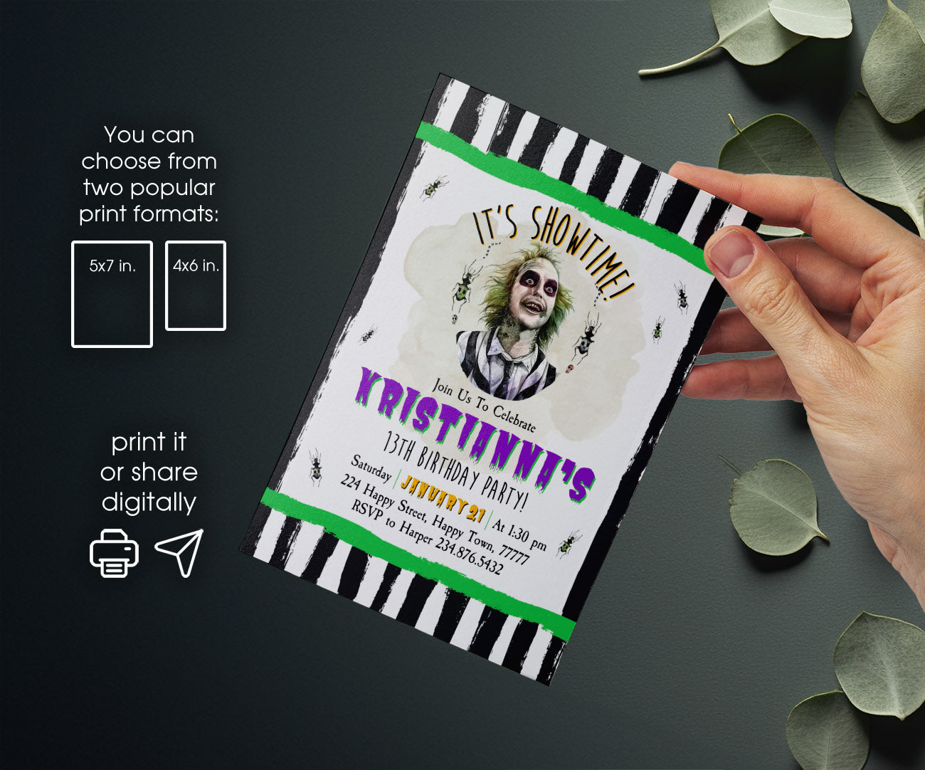 Beetlejuice Halloween customizable invitation template | Share or Print | KG867
