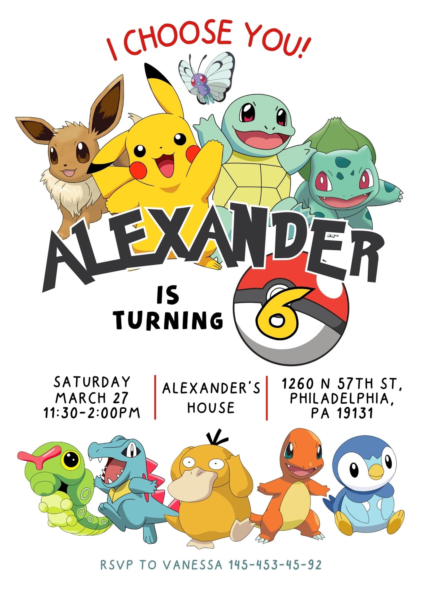 Pokemon Pikachu customizable invitation template | Share or Print | EZ380