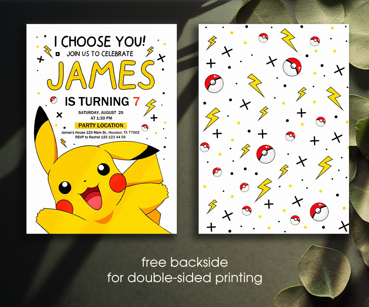 Pokemon Pikachu customizable invitation template | Share or Print | XA177