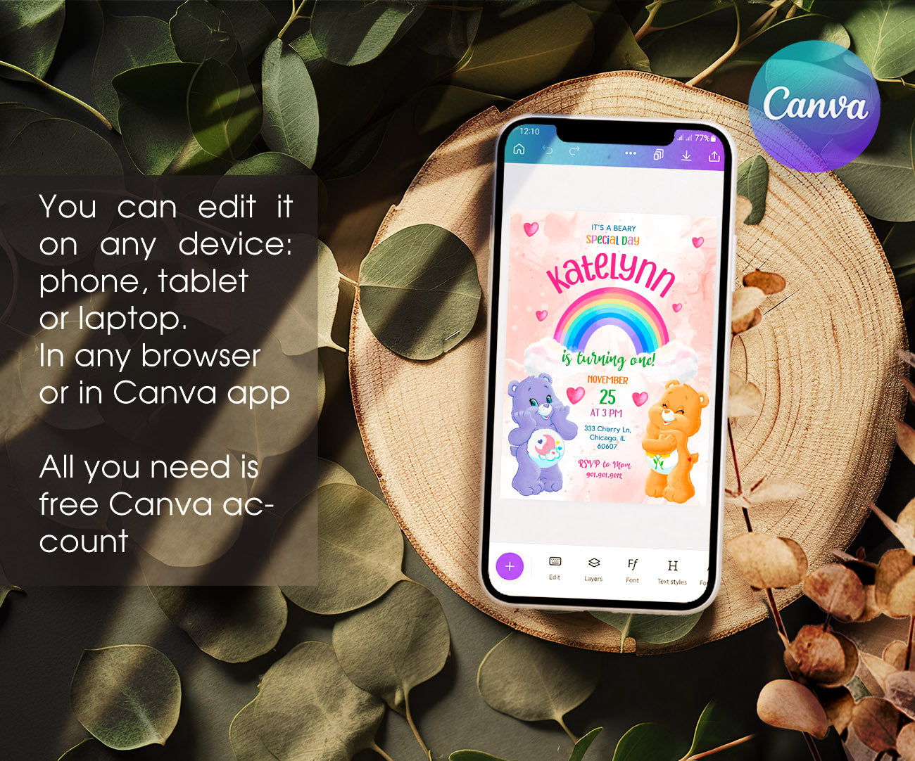 Care Bears customizable invitation template | Share or Print | HL609