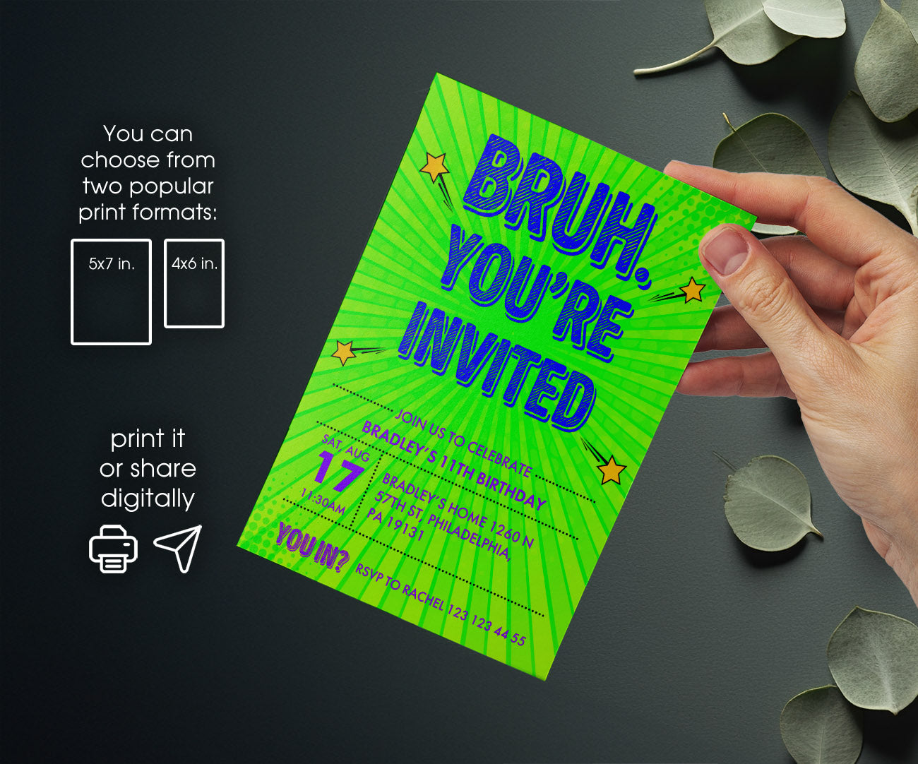 Bruh Birthday customizable invitation template | Share or Print | boy | UM531