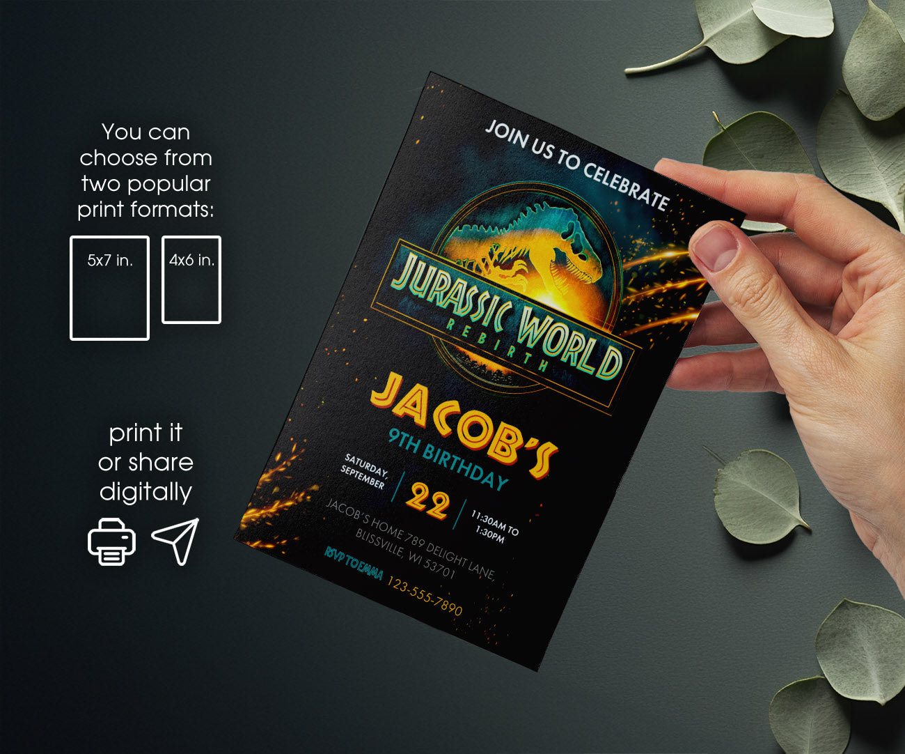 Jurassic World Rebirth Dinosaur customizable invitation template | Share or Print | NK231