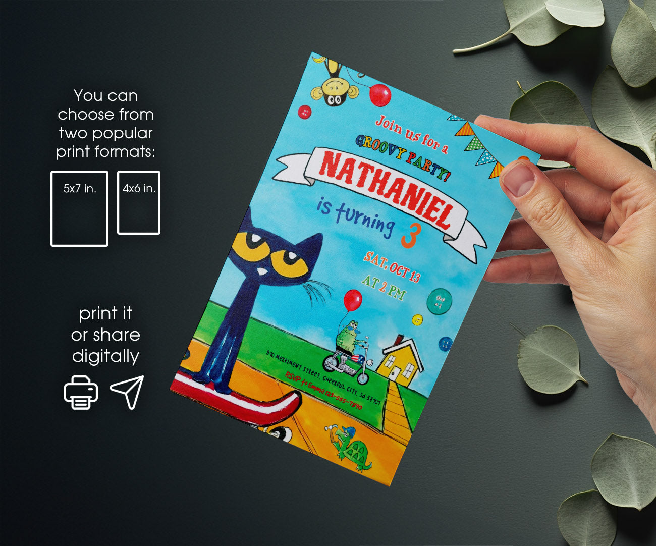 Pete the Cat customizable invitation template | Share or Print | JZ656