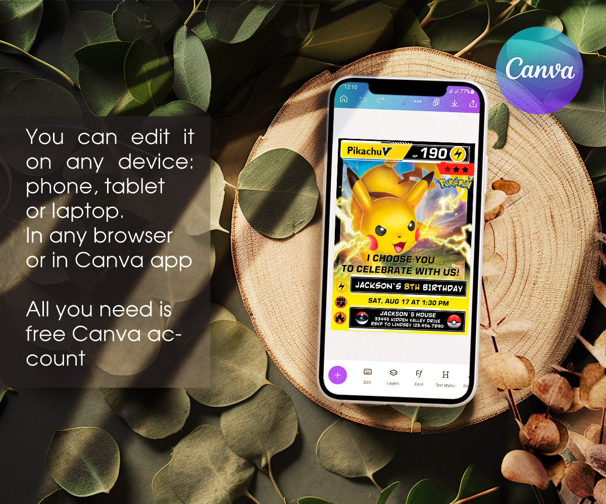 Pokemon Pikachu customizable invitation template | Share or Print | AU252