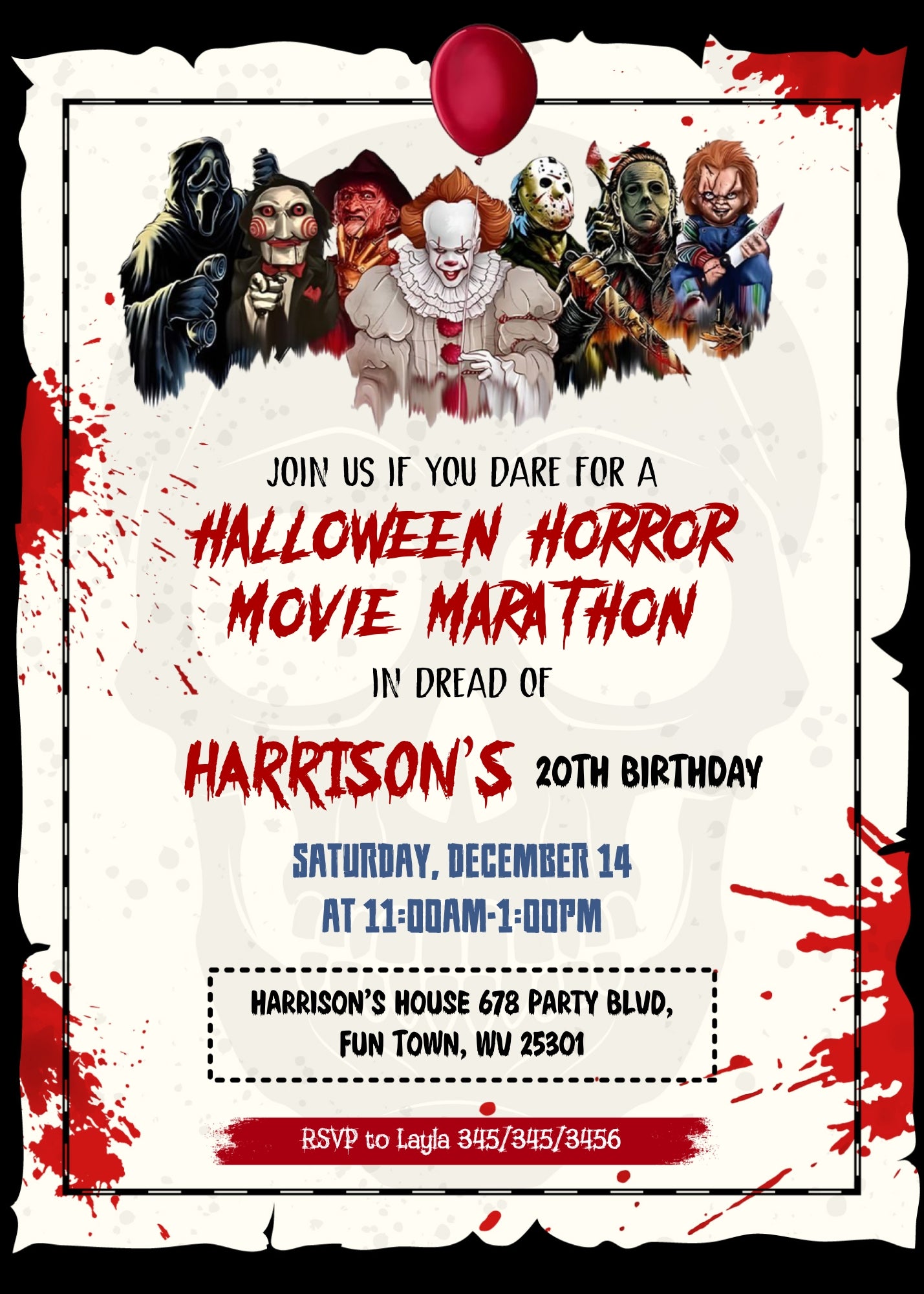 Horror Killer Movie Party customizable invitation template | Share or Print | ZS026