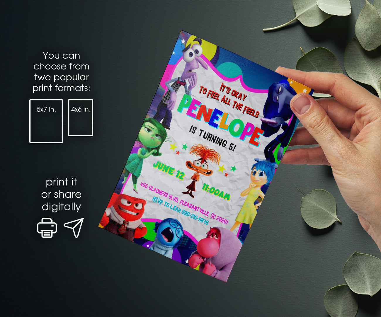Inside Out 2 customizable invitation template | Share or Print | UJ865