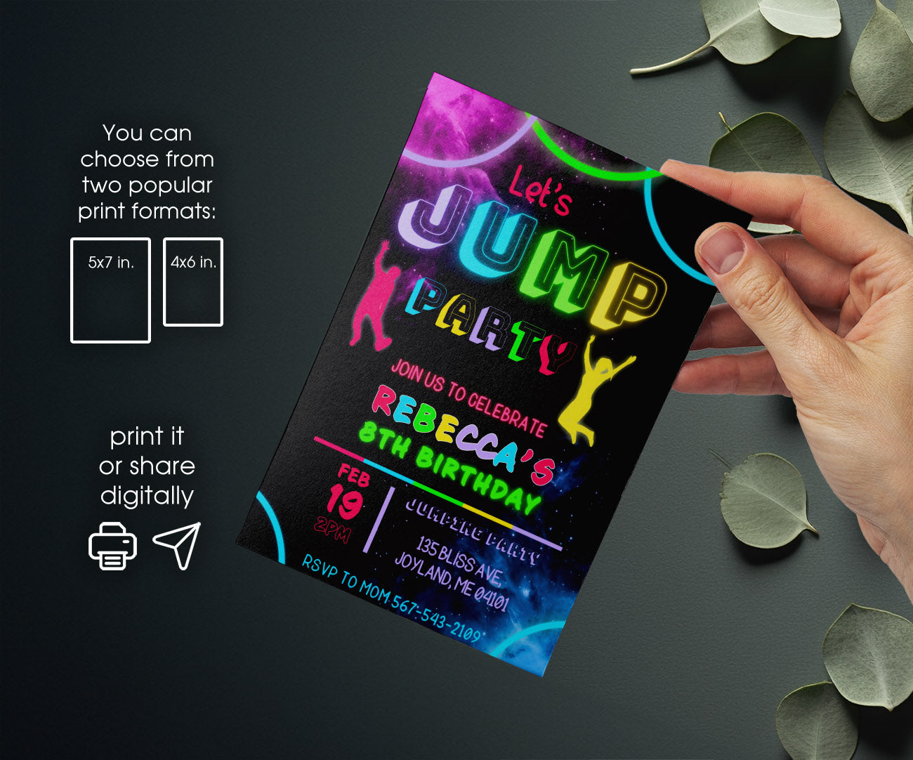 Trampoline Jump Party customizable invitation template | Share or Print | XW984