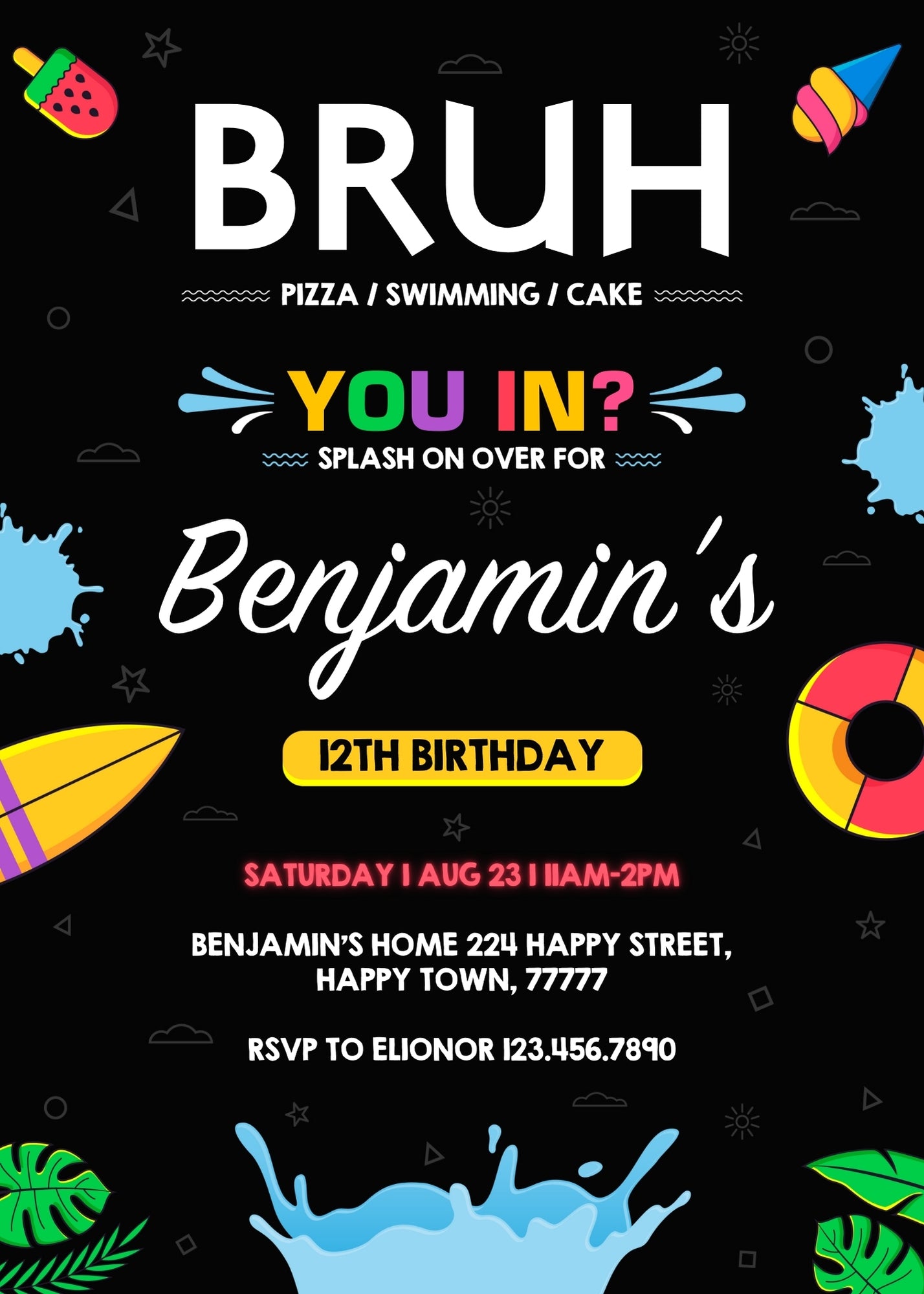 Bruh Pool customizable invitation template | Share or Print | boy | RQ666