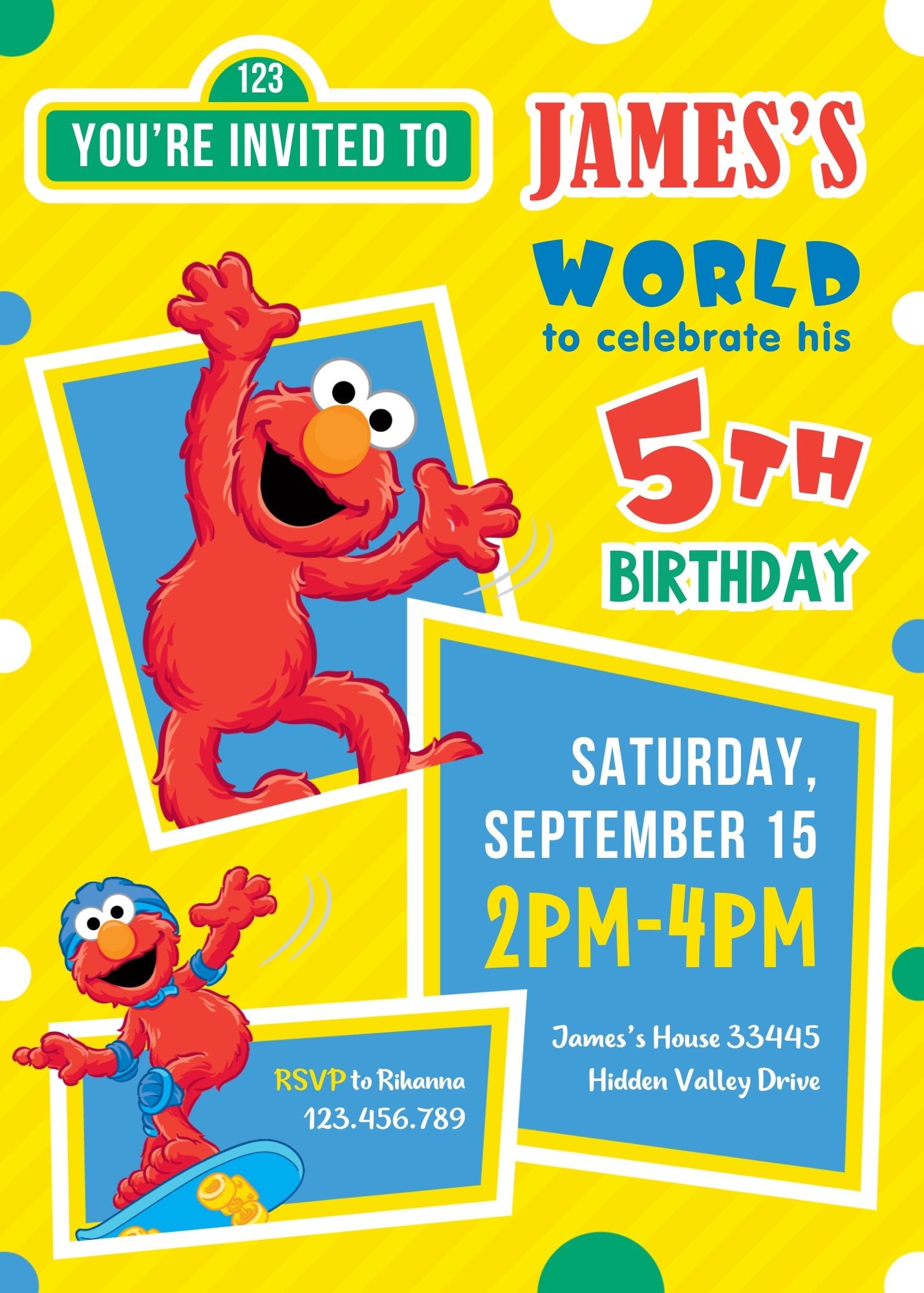Sesame Street Elmo customizable invitation template | Share or Print | GC196