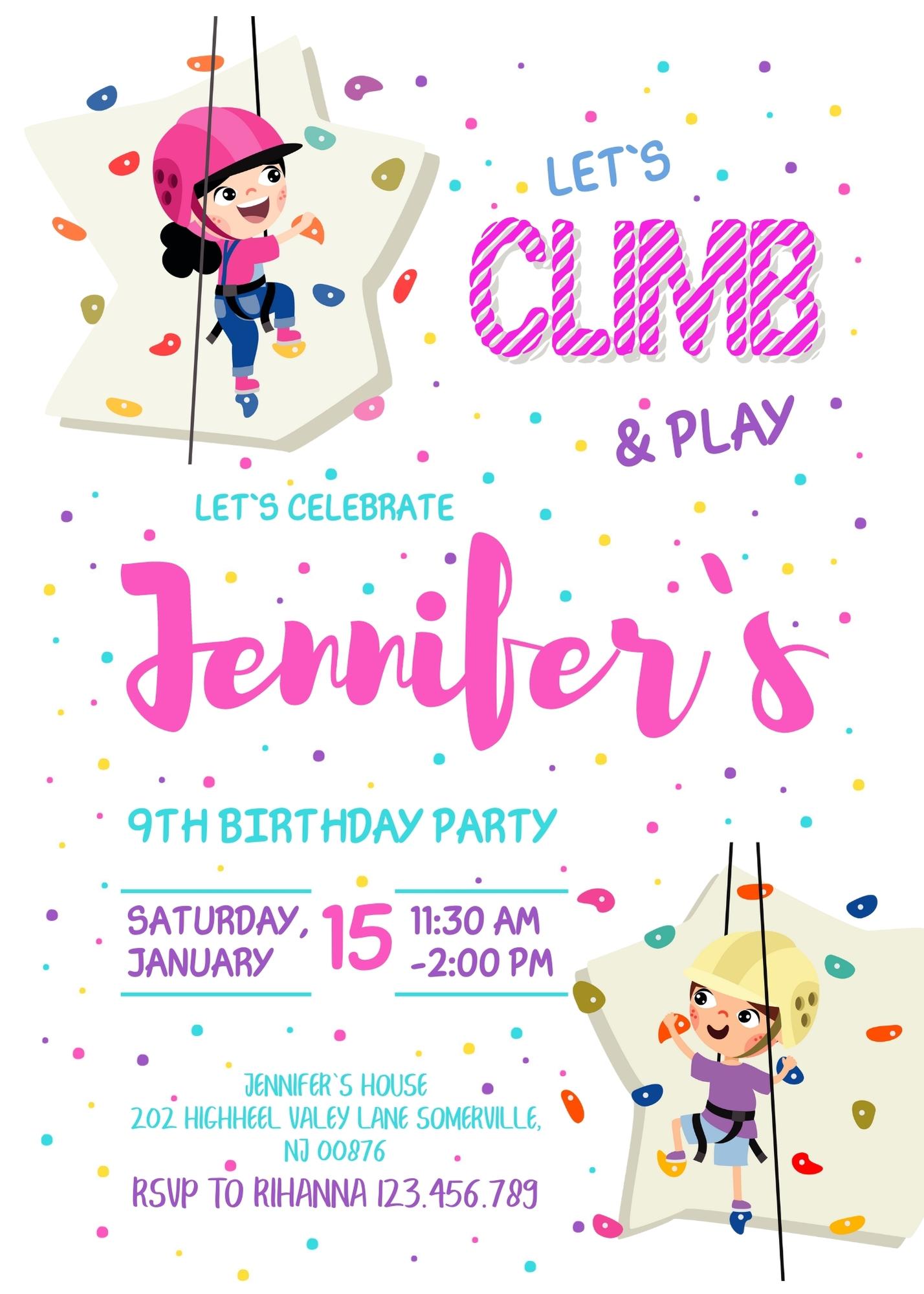 Rock Climbing customizable invitation template | Share or Print | KH743