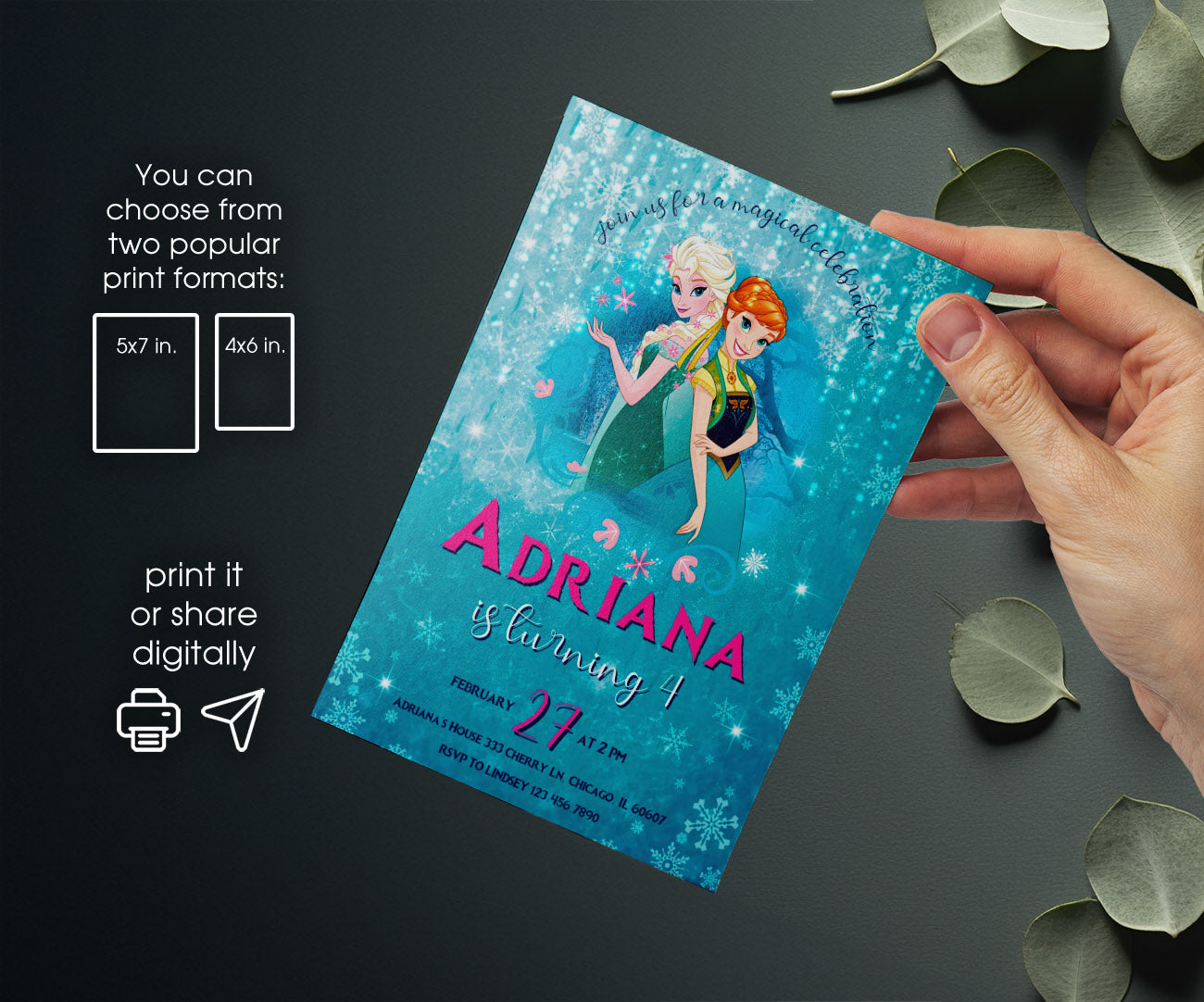 Frozen Elsa customizable invitation template | Share or Print | girl | IR745
