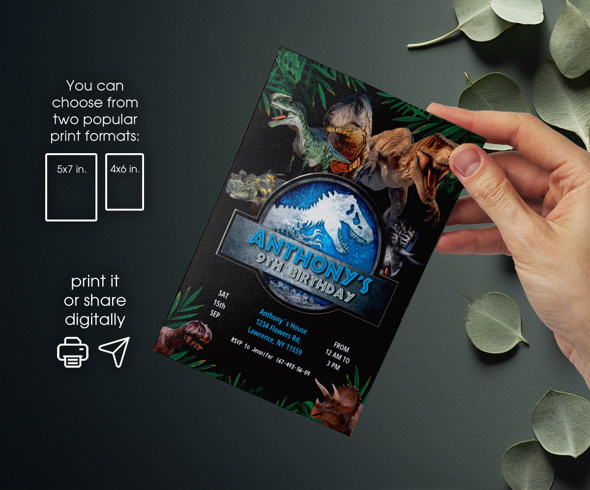 Jurassic World Dinosaur customizable invitation template | Share or Print | WD353
