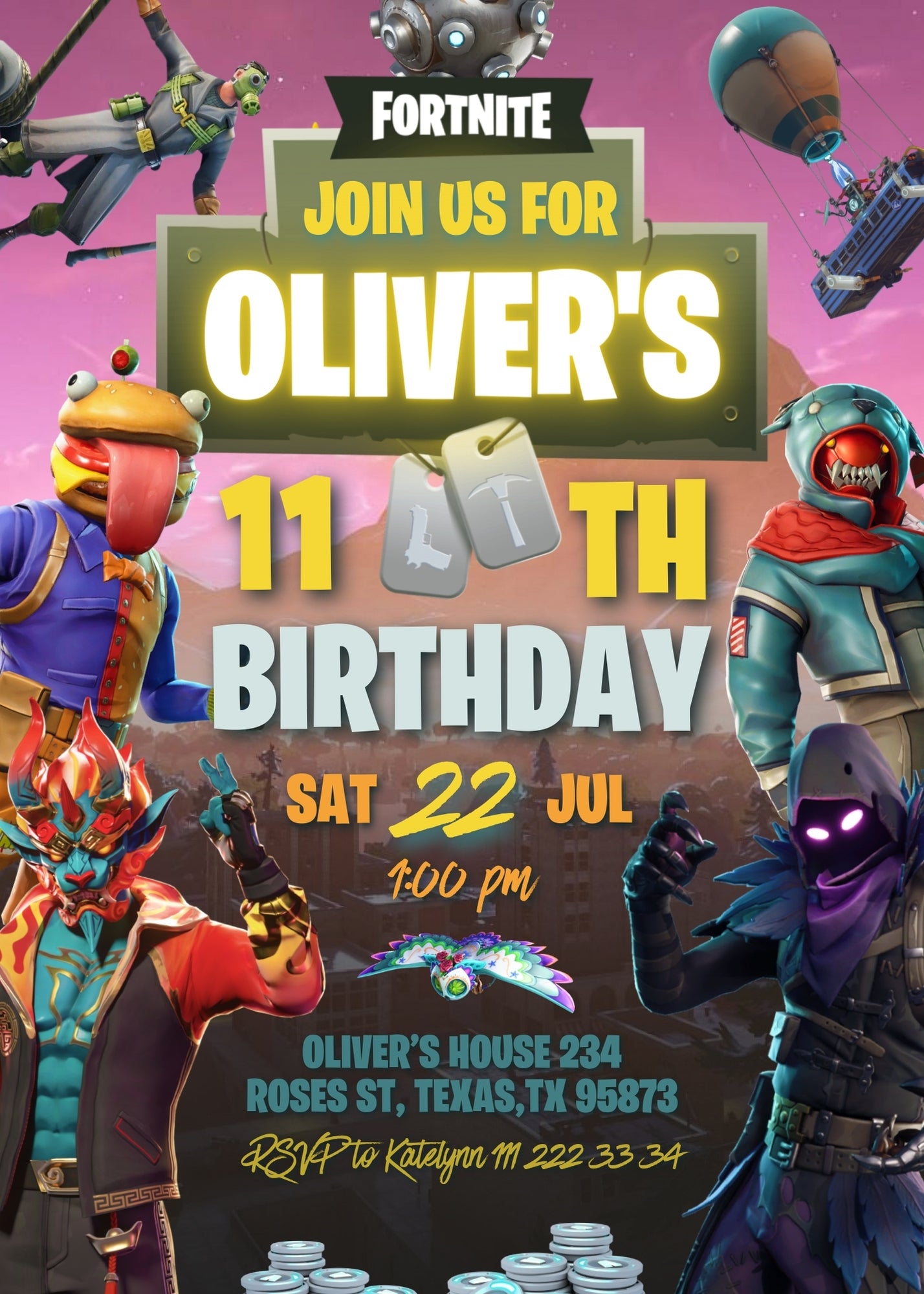 Fortnite Gamer customizable invitation template | Share or Print | boy | UN190