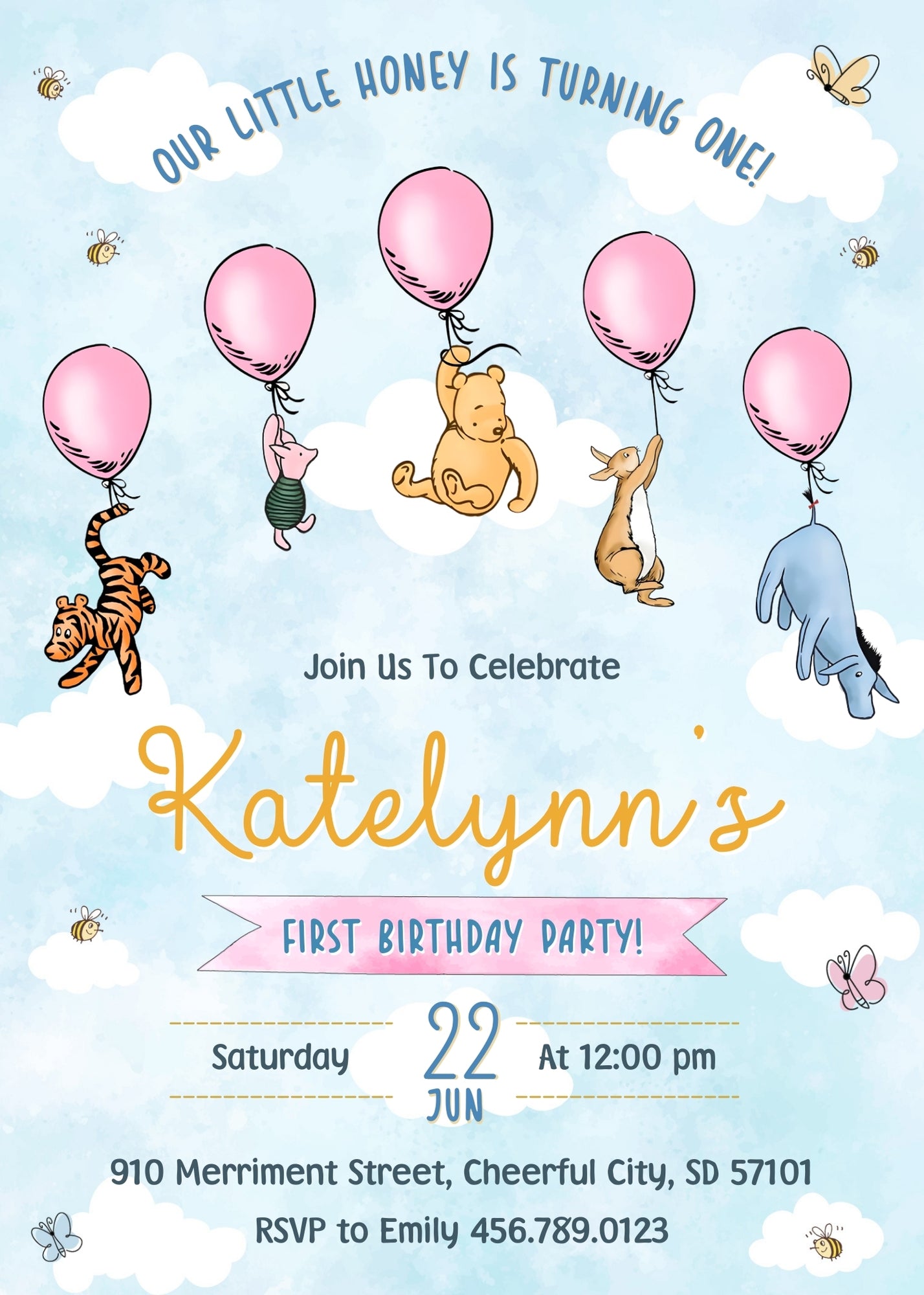 Winnie the Pooh customizable invitation template | Share or Print | RX454