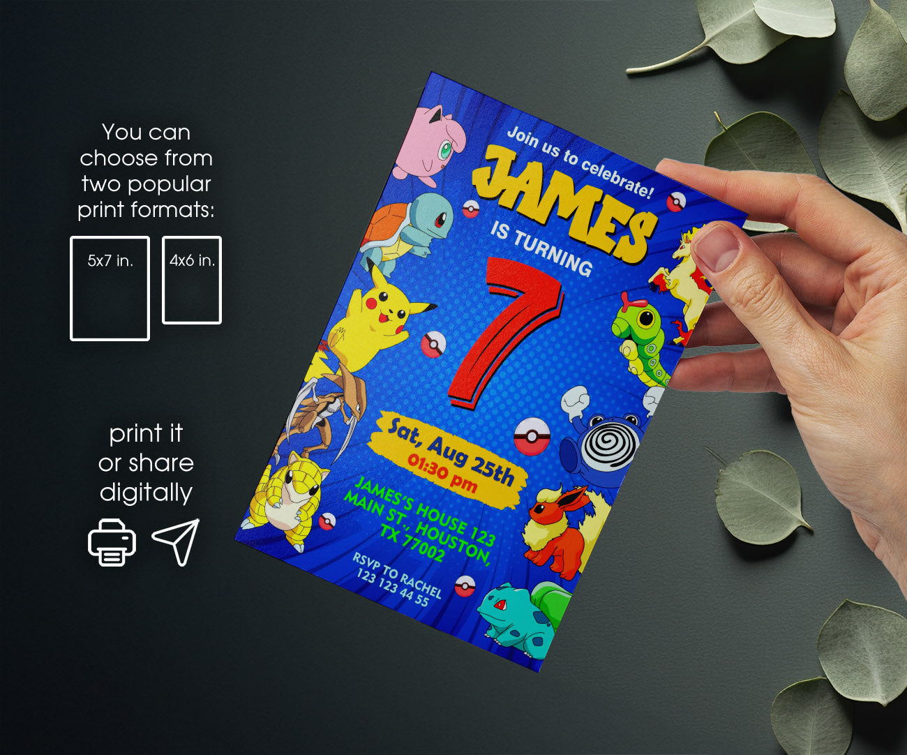 Pokemon Pikachu customizable invitation template | Share or Print | RB730